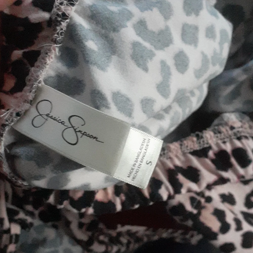 Jessica Simpson Leopard Print Cami Shorts Pajama Set Ruffle Trim Lounge SIZE S